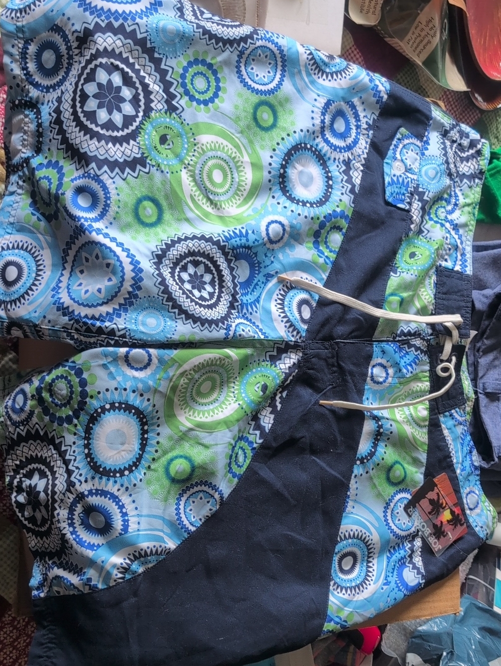 Joe Boxer Blue, Green and Black Geometric Medallion Swim Hybrids